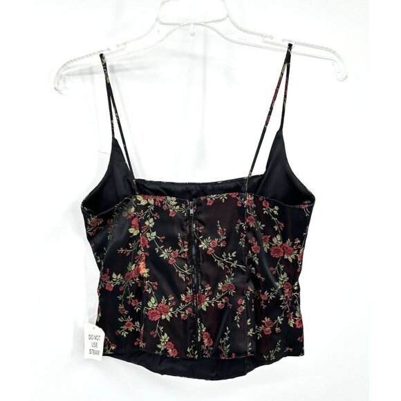 vintage 90s NEW NIKI LIVAS satin floral tank cami bustier floral y2k black S - Picture 5 of 7